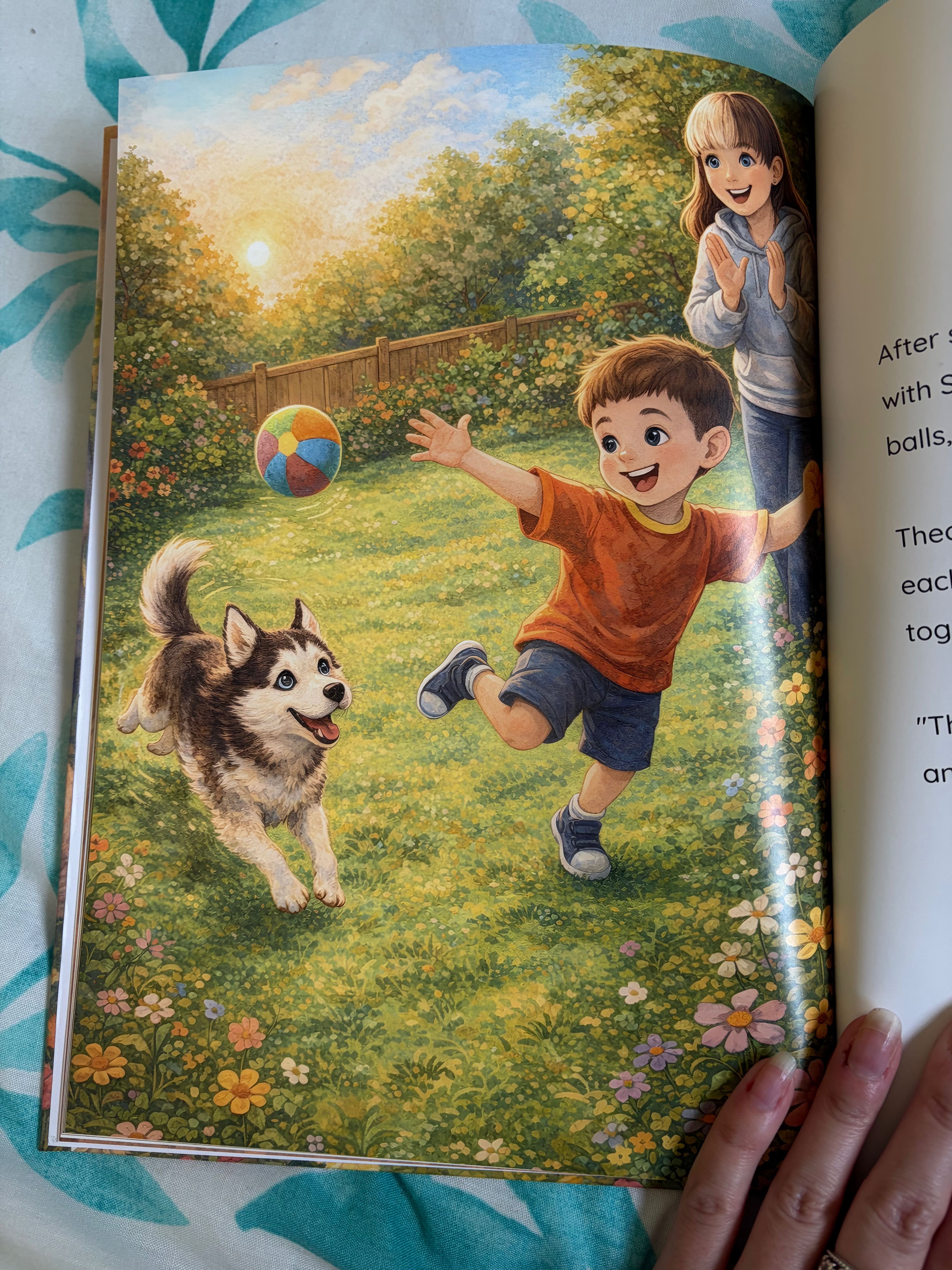 Open personalized storybook featuring a child and dog adventure.